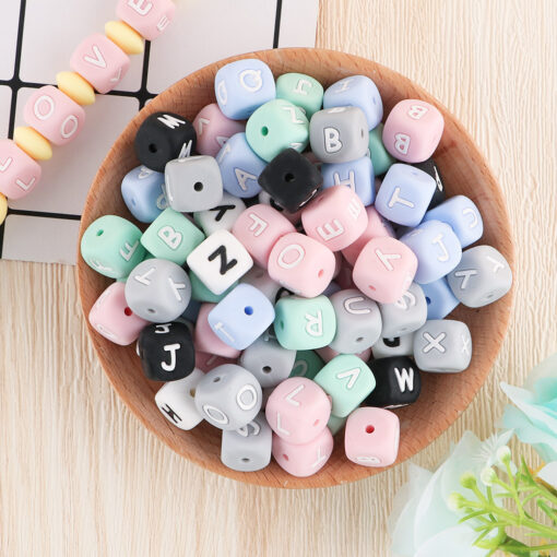 Kovict 12mm 500Pcs Silicone Letters Beads Baby Name English Alphabe Beads Food Grade Silicone Chewing Beads 4
