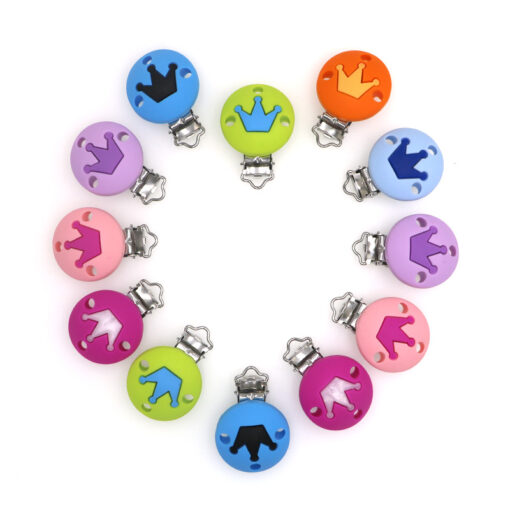 Kovict 3pcs Silicone Pacifier Clip Crown DIY Baby Teething Teether Necklace Bead Tool Nurs Gift Round