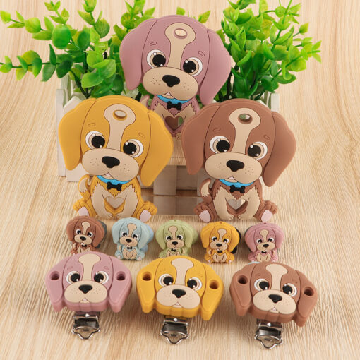 Kovict New Dog Baby Silicone Beads Teether Clips Cartoon Animals Teeth Care Pendants DIY Pacifier Chain 1