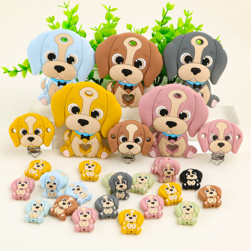 Kovict New Dog Baby Silicone Beads Teether Clips Cartoon Animals Teeth Care Pendants DIY Pacifier Chain