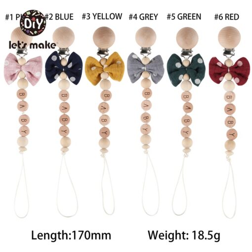 Let s Make 1PC Baby Pacifier Chain Cotton Bow Pacifier Clips Wood Nipple Holder Personalized Alphabet 1