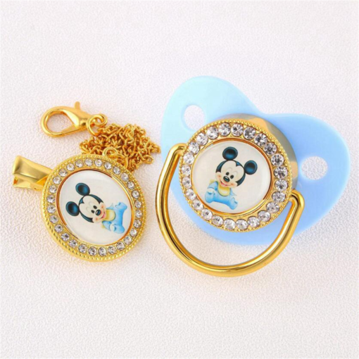 Little Mickey Mouse Disney Gold Bling Pacifier and Pacifier Clip BPA Free Infant Silicone Orthodontic Nipple 2