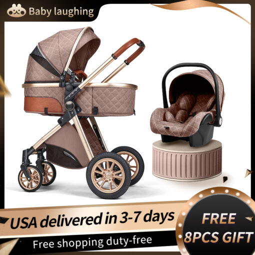 Luxurious Baby Stroller 3 in 1 Portable Travel Baby Carriage Fold Pram High Landscape Aluminum Frame