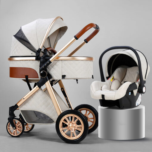 Luxury Baby Stroller 3 in 1 High Landscape Baby Cart Can Sit Can Lie Portable Pushchair 1