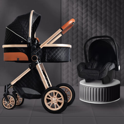 Luxury Baby Stroller 3 in 1 High Landscape Baby Cart Can Sit Can Lie Portable Pushchair 2