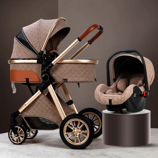 Luxury Baby Stroller 3 in 1 High Landscape Baby Cart Can Sit Can Lie Portable Pushchair 3
