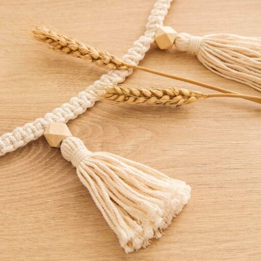 Nordic Kids Baby Room Decor Cotton Rope Wooden Bead Garland with Tassel Wall Hanging Nursery Props 2