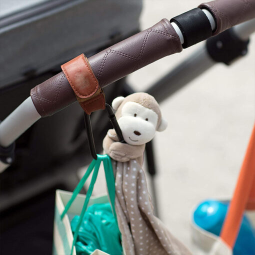 PU Leather Baby Bag Stroller Hook Strap Rotate 360 Degree Rotatable Pram Velcro Cart Organizer Hook 4