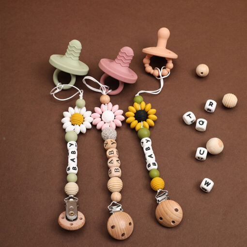 Personalized Name Handmade Baby Pacifier Chain Clips Dummy Holde Nipples Clips Silicone Teething Chain Toy For 3