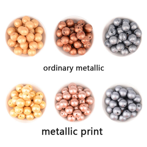 Silicone Beads 10Pcs Metallic Silver Gold Print 12 15 19mm Copper Print Teething Beads DIY Jewelry 1