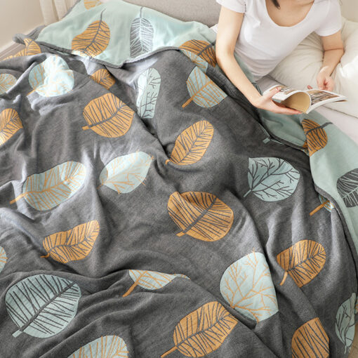 Sofa Pure Cotton Printed Leaf Throw Blanket For Bed Travel Car Summer Bed Sheet Large Size 1