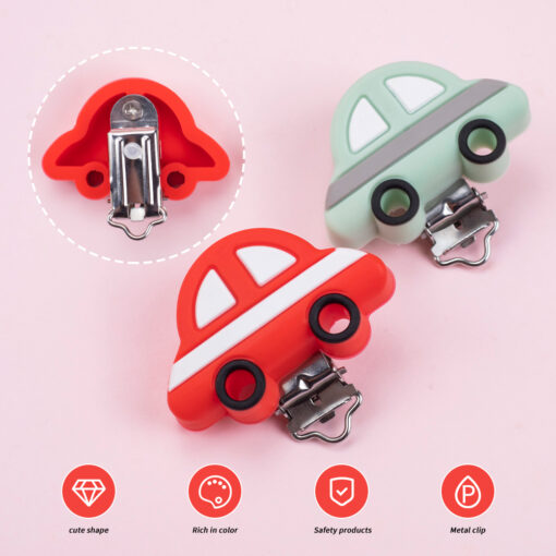 Sunrony Cartoon Car Silicone Bead Clip Food Grade Pendants DIY Pacifier Chain Accessories Baby Teething Toys 2