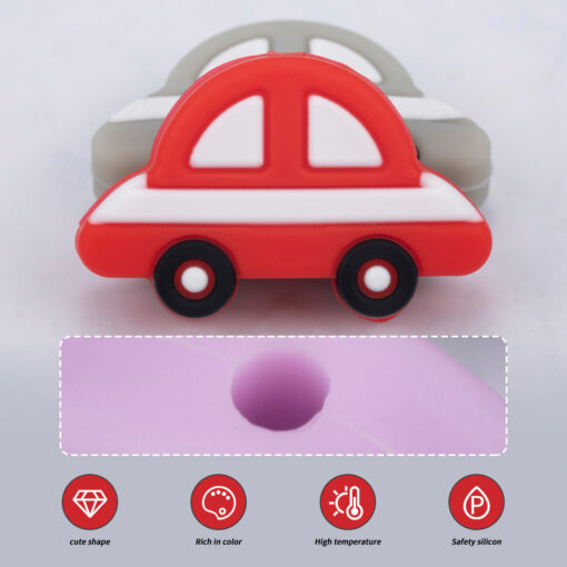 Sunrony Cartoon Car Silicone Bead Clip Food Grade Pendants DIY Pacifier Chain Accessories Baby Teething Toys 3