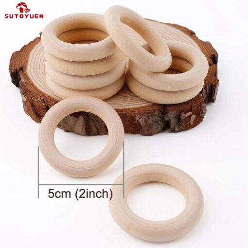 Sutoyuen 50pcs Natural Wood Teething Beads Wooden Ring for Teethers DIY Wooden Jewelry Making Crafts 40 1