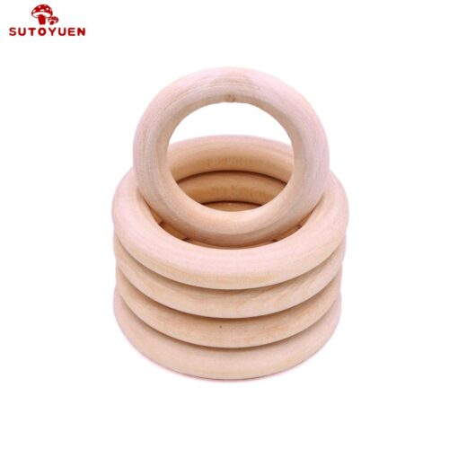 Sutoyuen 50pcs Natural Wood Teething Beads Wooden Ring for Teethers DIY Wooden Jewelry Making Crafts 40 2