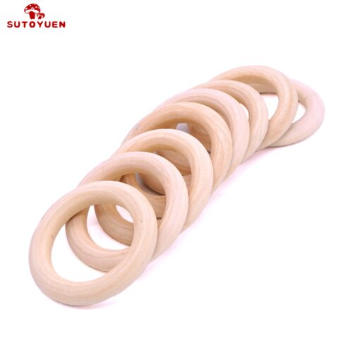 Sutoyuen 50pcs Natural Wood Teething Beads Wooden Ring for Teethers DIY Wooden Jewelry Making Crafts 40 3