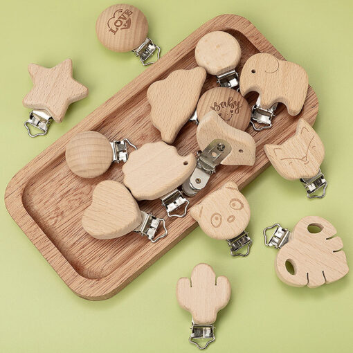 TYRY HU 10 pcs New Arrival Lovely Wooden Pacifier Clip Natural Baby Pacifier Clips Dummy Clips 4