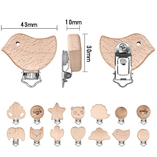 TYRY HU 10 pcs New Arrival Lovely Wooden Pacifier Clip Natural Baby Pacifier Clips Dummy Clips 5