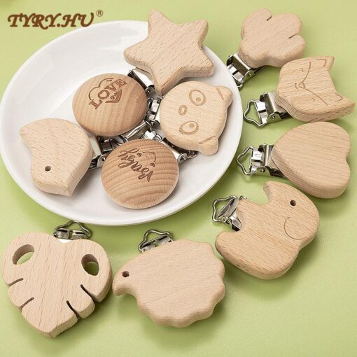 TYRY HU 10 pcs New Arrival Lovely Wooden Pacifier Clip Natural Baby Pacifier Clips Dummy Clips