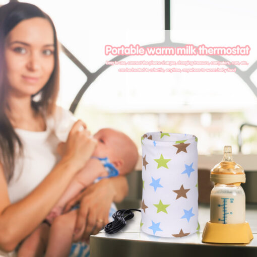 USB Milk Warmer Insulated Bag Portable Travel Cotton Printed Cup Warmer Baby Nursing Bottle Cover Warmer 2
