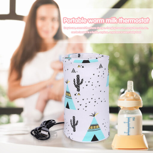 USB Milk Warmer Insulated Bag Portable Travel Cotton Printed Cup Warmer Baby Nursing Bottle Cover Warmer 3