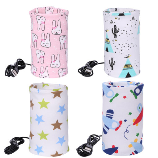 USB Milk Warmer Insulated Bag Portable Travel Cotton Printed Cup Warmer Baby Nursing Bottle Cover Warmer 4