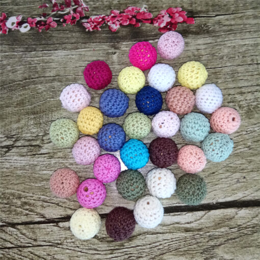 Wooden Teether 20mm 10pc Elegant Crochet Bead Available For Choose Knitted Cotton Thread DIY Jewellery Making 2