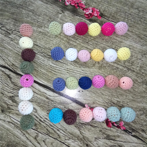 Wooden Teether 20mm 10pc Elegant Crochet Bead Available For Choose Knitted Cotton Thread DIY Jewellery Making 3